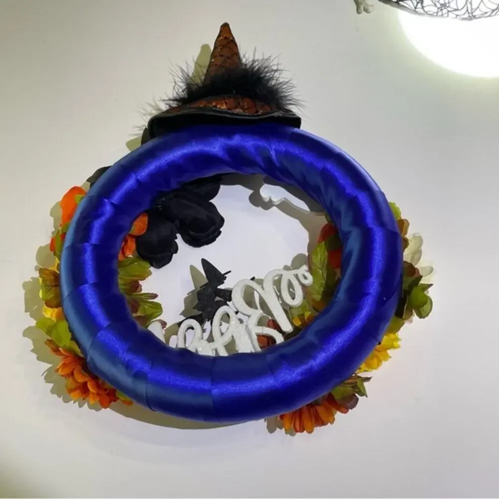 Handcrafted Royal Blue Halloween Witch Wreath